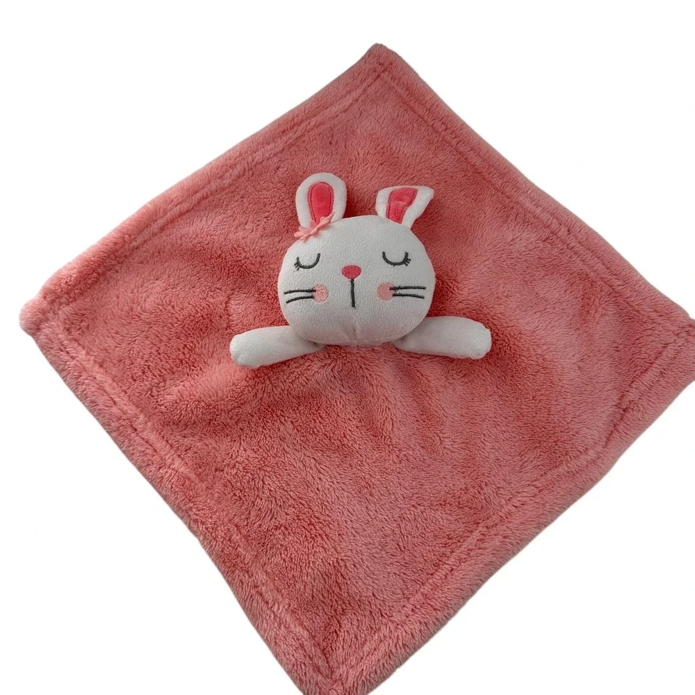 Baby Gear Pink White Bunny Plush Security Blanket 13x13 Lovey Soothing Easter‎